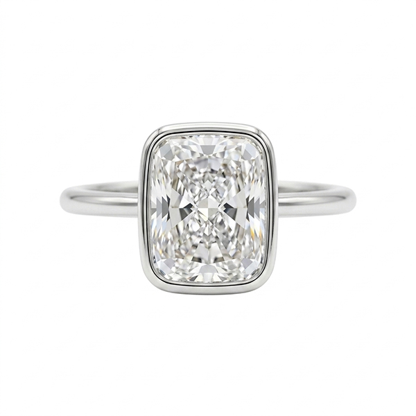 18K Bezel Set  Cushion Cut Diamond Solitaire Engagement Ring